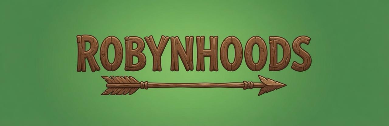 ROBYNHOODS wooden logo with arrow